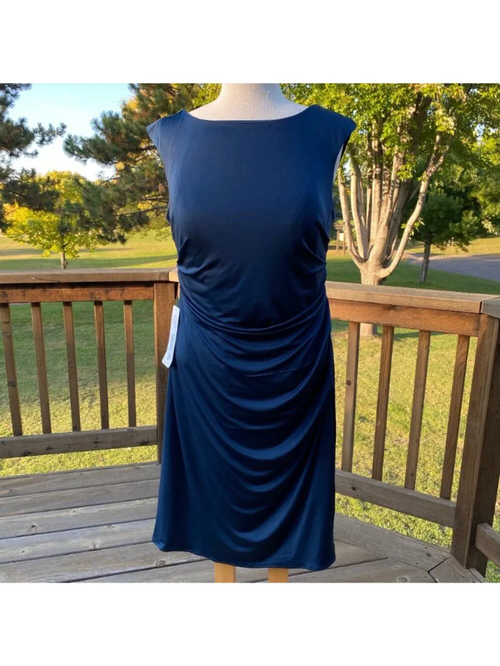 Azazie Dayton MBD Ruched Dress Size L Sleeveless Navy Blue Custom 225983 - Picture 11 of 11